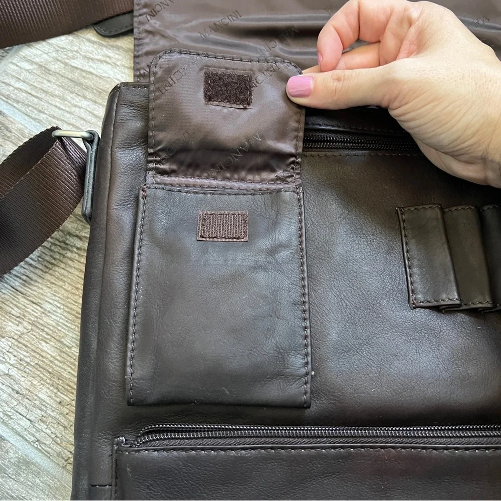 NWT! Mancini 100% Leather, Flap Messenger Bag for Laptops and Tablets, Brown - Picture 9 of 13